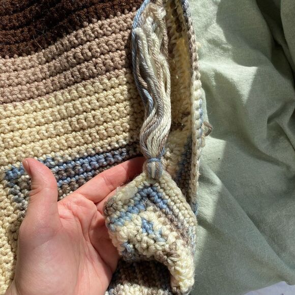 Vintage 1970s Knitted Geometric Bed Throw Blanket - Picture 8 of 12